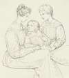 Familienbild; Sitzende Mutter mit Sohn und Tochter