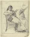 Sitzende junge Frau, Mandoline spielend
