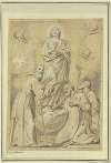 Maria Immakulata über der Schlange auf der Mondsichel und der Weltkugel stehend, von drei Jesuitenheiligen verehrt
