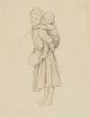 Stehendes Mädchen, ein Kleinkind auf dem Rücken tragend