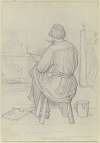 Der Maler Leopold Bode als Rückenfigur sitzend bei der Arbeit