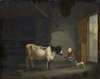 Girl with Cow in a Stable