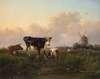 A flat landscape with cattle