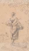 Sketch of a Woman Carrying a Sack and a Basket