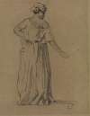 Schwarze Frau mit Turban und langem Kleid in Rückansicht