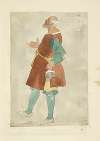 Man in tunic and stockings with purse belted around his waist
