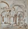 A vaulted courtyard with figures