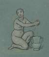 Nude girl winnowing wheat into urn