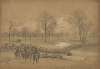 Genl. McClellan and Staff accompanied by the 5th Cavalry crossing Bull Run at Blackburns Ford