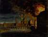 Le chevet de Notre-Dame, le pont de la Tournelle et l’île Saint-Louis, durant un incendie