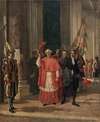 Cardinaux sortant du Vatican par la porte des Suisses, après une audience du Saint-Père