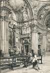 The church nave of Il Gesù in Rome with women in prayer