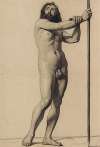 Academic Figure Study; Male Nude Holding A Staff