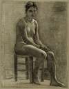 Femme nue assise sur un tabouret, les mains croisées (modèle)