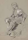Seated Knight in Armour, with a Sword and a Helmet Lying at His Feet