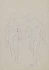 Sketch of a naked young man on horseback, depicted in profile. Horse head in the back