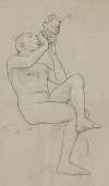 Study of a sitting naked man with his legs crossed, blowing a shell