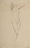 Nude of a standing woman with her arms clasped behind her head