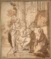 The holy familly on a step of the temple and a holy woman