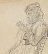Jeune femme de profil gauche, tricotant (croquis)