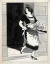 Ontwerp voor illustratie in De Amsterdammer; De Nederlandse Maagd als dienstmeid met een blad glazen struikelt over het afstapje Verkiezingen (17 Mei 1924)