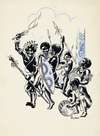 Nieuw-Guinees volk dansend rond een totempaal