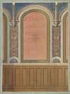 Design for the decoration of wall with wood panels and arched bays