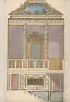 Elevation of an Italianate interior, including steps and an upper loggia decorated in composite columns