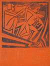 Design for fine art print, ‘Three Figures’.] [Expressionist scene with African influence