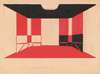 Design for unidentified building ‘Small Dining Room’.] [Drawing of dining room with benches, in black, vermillion and white, bilaterally positive and negative coloring