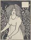 Long-haired Woman in Front of Tall Rosebushes