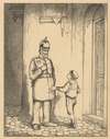 Jongen en politieman bij een deur
