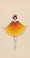 Orange and yellow poncho-type costume with under-dress sketch