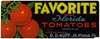 Favorite Brand Florida Tomatoes Label