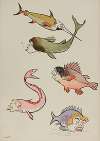 cinq poissons, personnages non identifiés