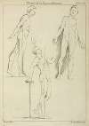 Three standing figures, seen from side and front