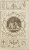 Central design of four cherubs with basket of fruit and leaves, small bird overhead.