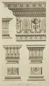 Upper right design of cornice, frieze, and architrave.