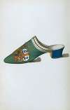 Mule or bedroom slipper in green velvet, with coat of arms embroidered in silk and metallic threads