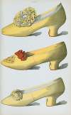 Two yellow satin shoes, the first worn on stage by the actress Miss Ada Cavendish, and one straw colored shoe