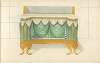 Commode or sideboard with green drapery.