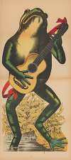 Frog playing guitar in a marsh