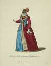 Habit of a noble matron of England in 1577. Noble matrone d’Angleterre.