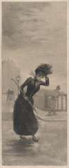 Woman Walking in the Wind Holding an Umbrella