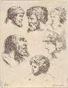 Plate 10; six heads, three bearded men, one soldier, and two children