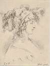 Plate 15; mid-bust of a young woman in profile wearing a hat topped with feathers