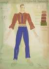 Fantasy 1939: ‘Immediate Comment’ blue trousers, gold belt, brown knit jacket