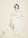 Life and Death of an American: Mary white ruffled dress, straw flowered hat, pink ribbons