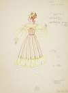 Pirates of Penzance: Isabel. Brown striped gown with yellow sleeves and hem