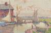 Painting of Sailboats in Harbor against Pastel Sky